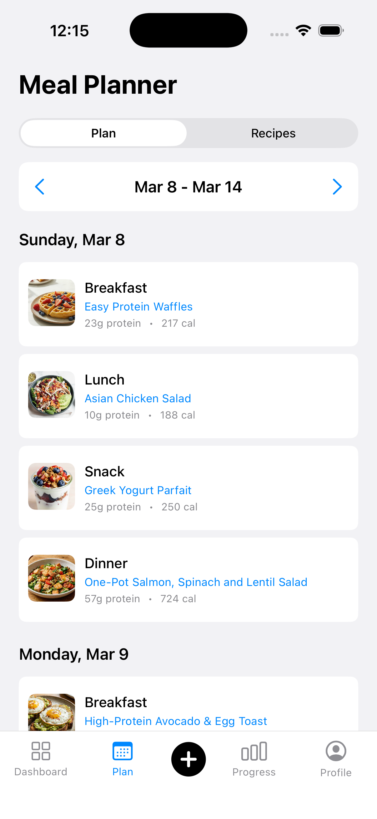 Tidey App - Weekly meal planning feature